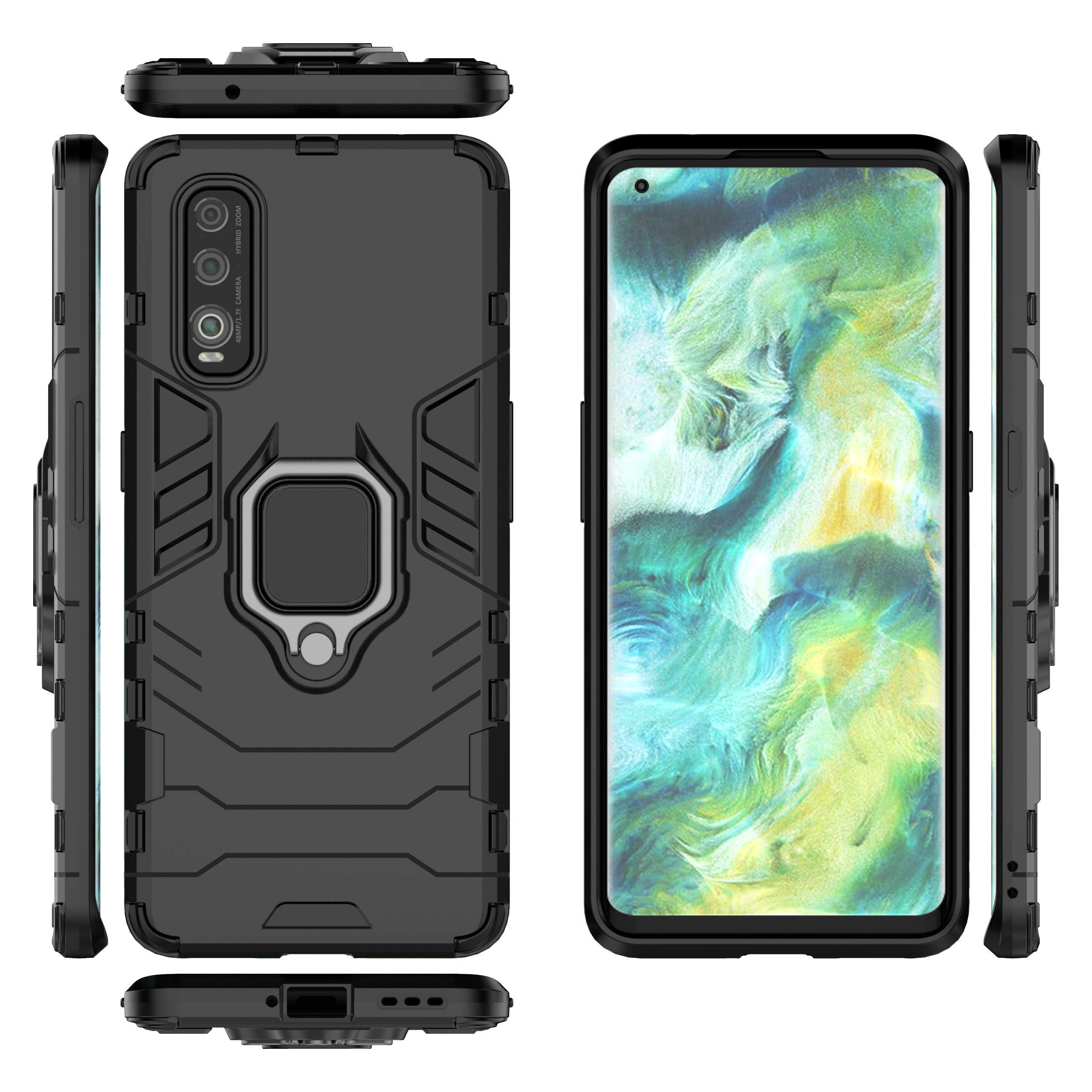 Funda OPPO Find X2, Armor Funda con 360 Anillo Soporte, Anti-Arañazos con Absorción de Choque Resistente Carcasa Protectora para OPPO Find X2. HB Black — view 2
