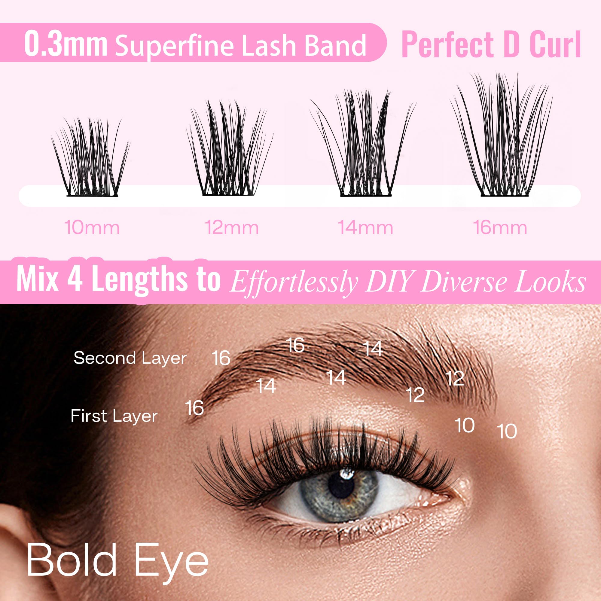 CALAILIS Cluster Lashes 144Pcs D Curl Lash Clusters Natural Fluffy and Wispy Lashes Individual Cluster Super Thin Band Individual Eyelashes Soft and Comfortable for All Day (HD19) - Image 3