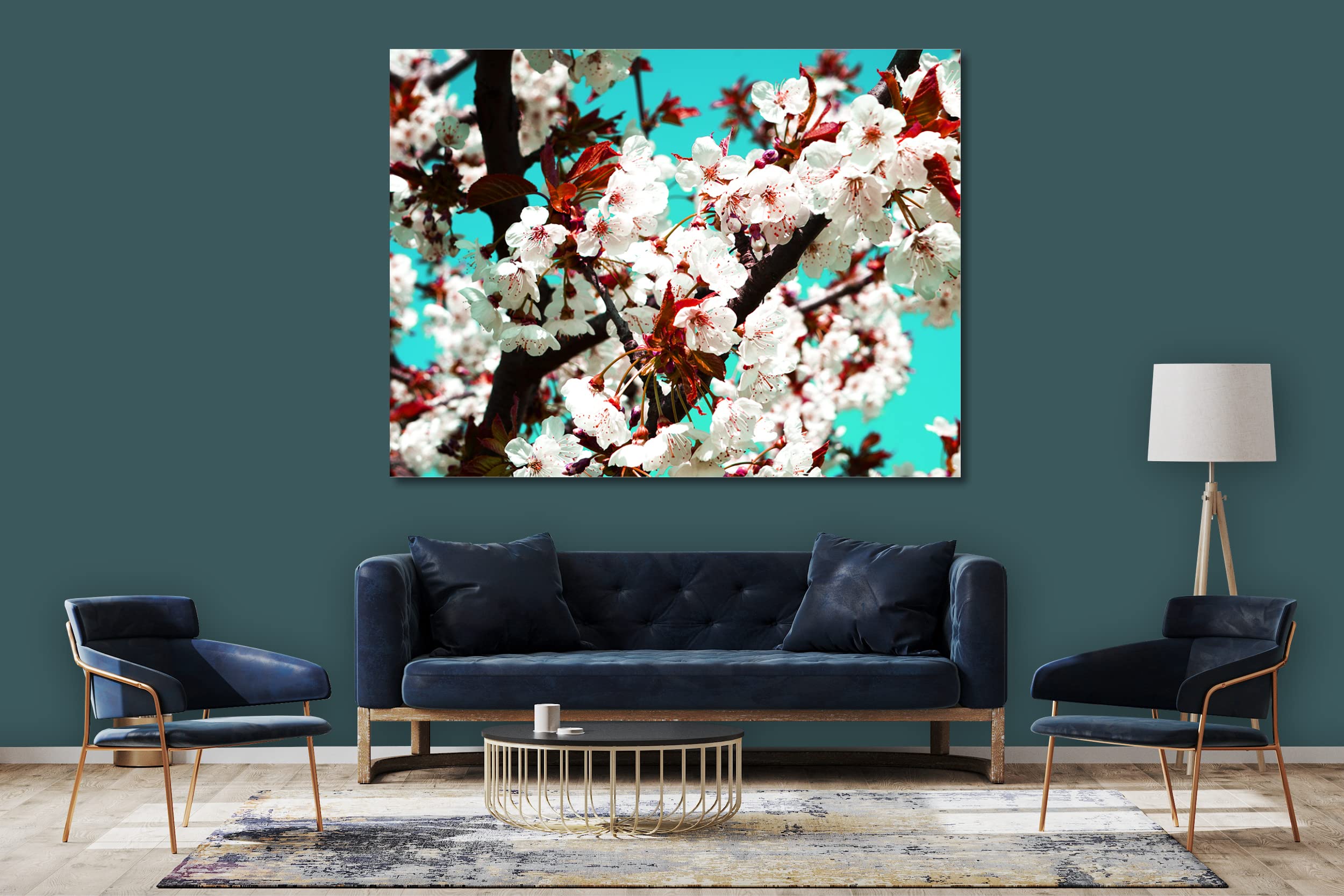 Glücksvilla - Fiori di ciliegio 2 (tela 2 cm, 120 x 90 cm) | varie misure - quadro murale orizzontale - giardino fiori fioritura pianta natura botanica albero ramo mela