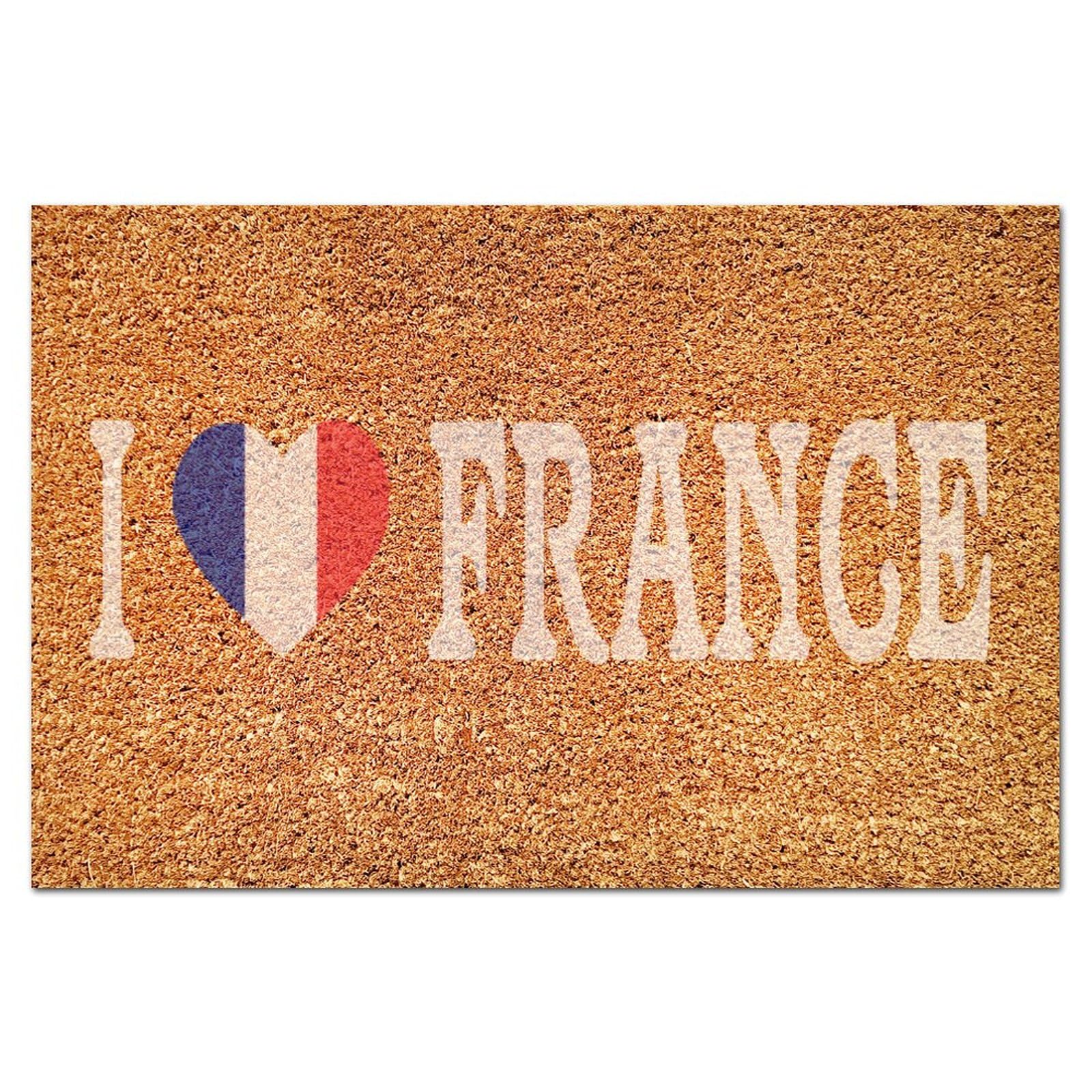 Tapis de sol en coco drapeau France avec paillasson antidérapant