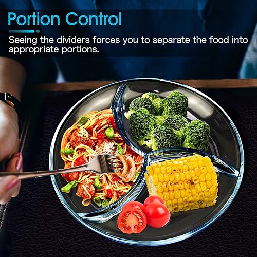 Miniatura 5 de NUTRIUPS Platos divididos duraderos de 10 pulgadas, 2 piezas, platos llanos divididos para adultos, dieta bariátrica apta para microondas y
