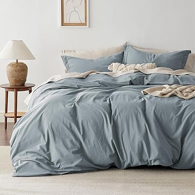 Bedsure 100% Washed Cotton Duvet Cover Oversized King - Natural White Minimalist Cotton Duvet Cover Linen Like - GentleSoft™ Plain Simple Bedding, 3 Pieces (Natural White, Oversized King, 120"x98")