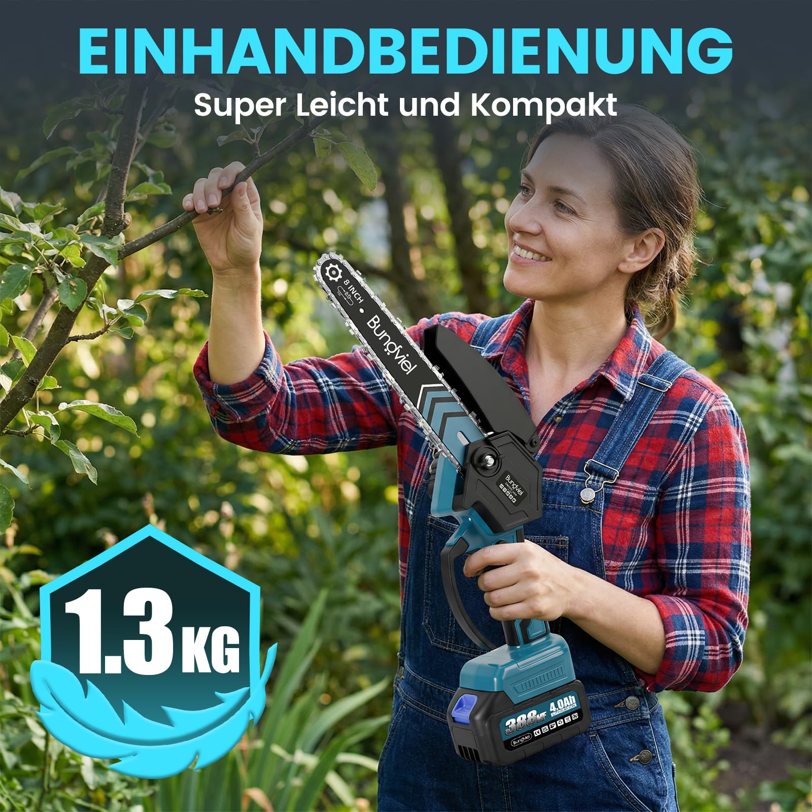 Akku Kettensäge Kompatibel mit Makita 18V,Bürstenloser Motor Mini Kettensäge mit 2x 4Ah Akku,6/8 Zoll Handkettensäge für Holzschneidenz,Garten & Äste für Männer zu Valentinstag
