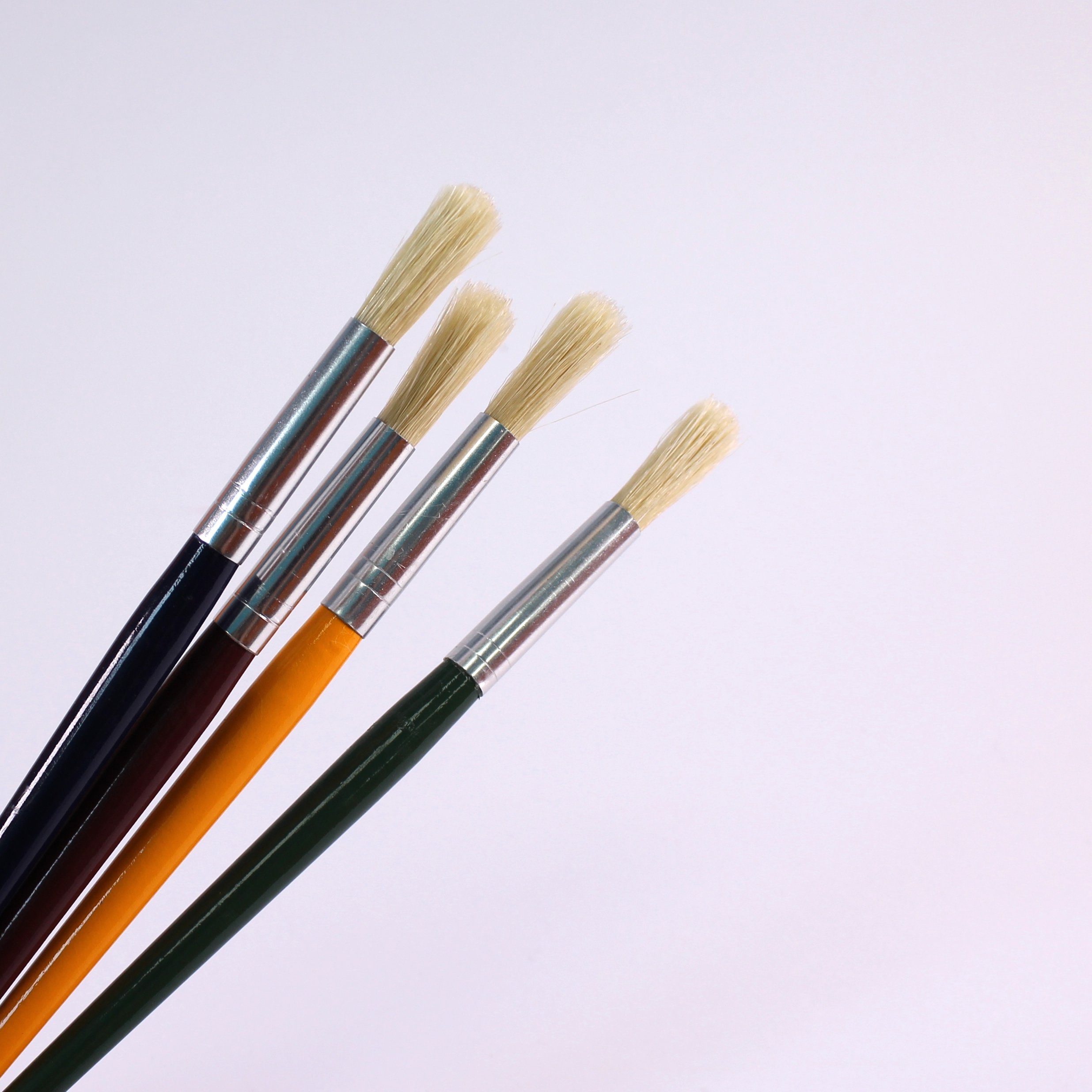 Assorted Colour Round Tip Hog Bristle Brushes Size 18 Pack of 4 by BCreative ®