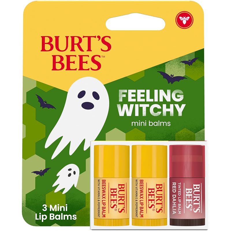 Burt's Bees Feeling Witchy Conjunto com 3 mini bálsamos labiais, Classic Beeswax e Red Dahlia com cor