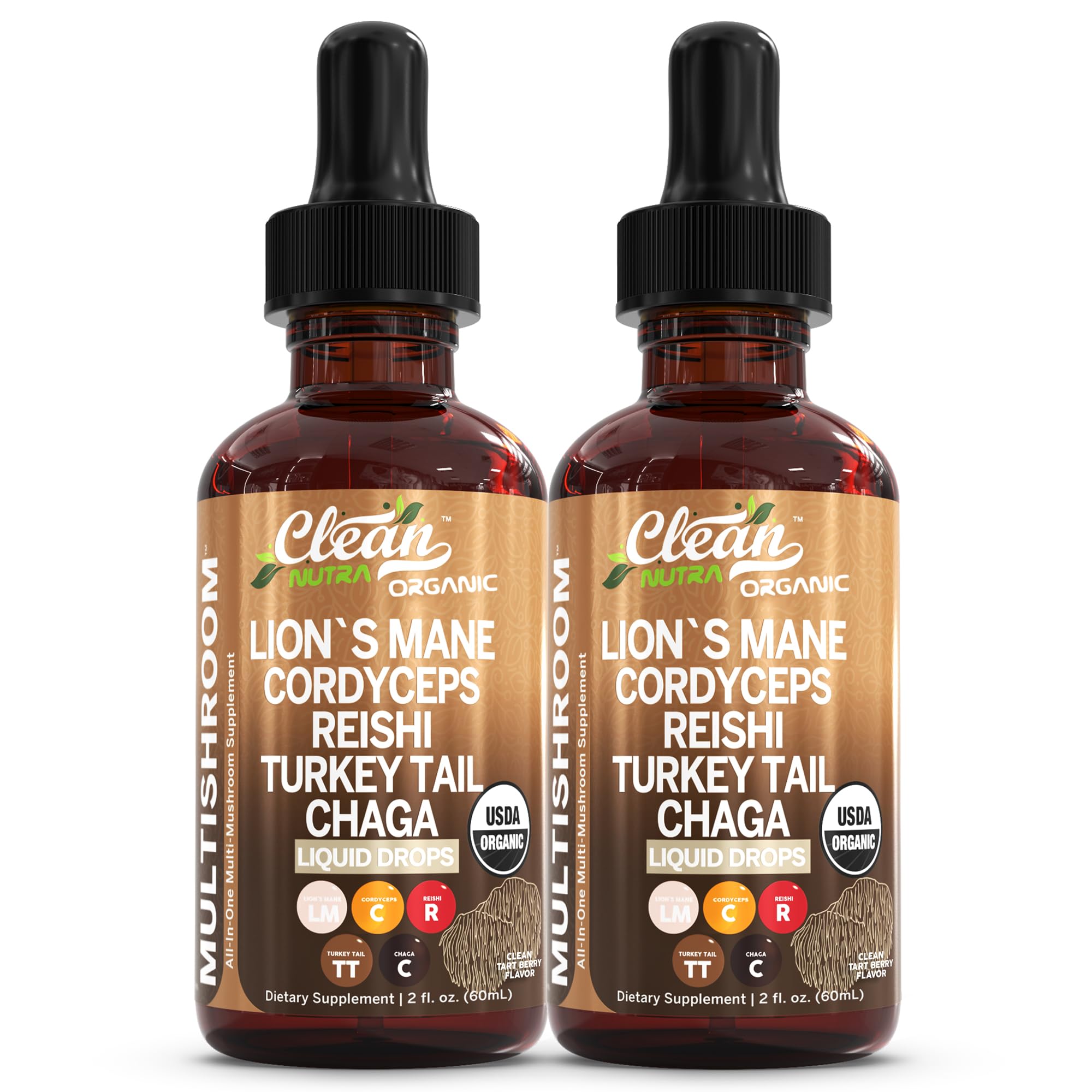 Mushroom Supplement Liquid Drops with Lions Mane Turkey Tail Cordyceps Reishi Chaga Shitake Maitake Tremella Oyster Mushrooms Poria Supplement and Enokitake Mushrooms Complex Blend by Clean Nutra