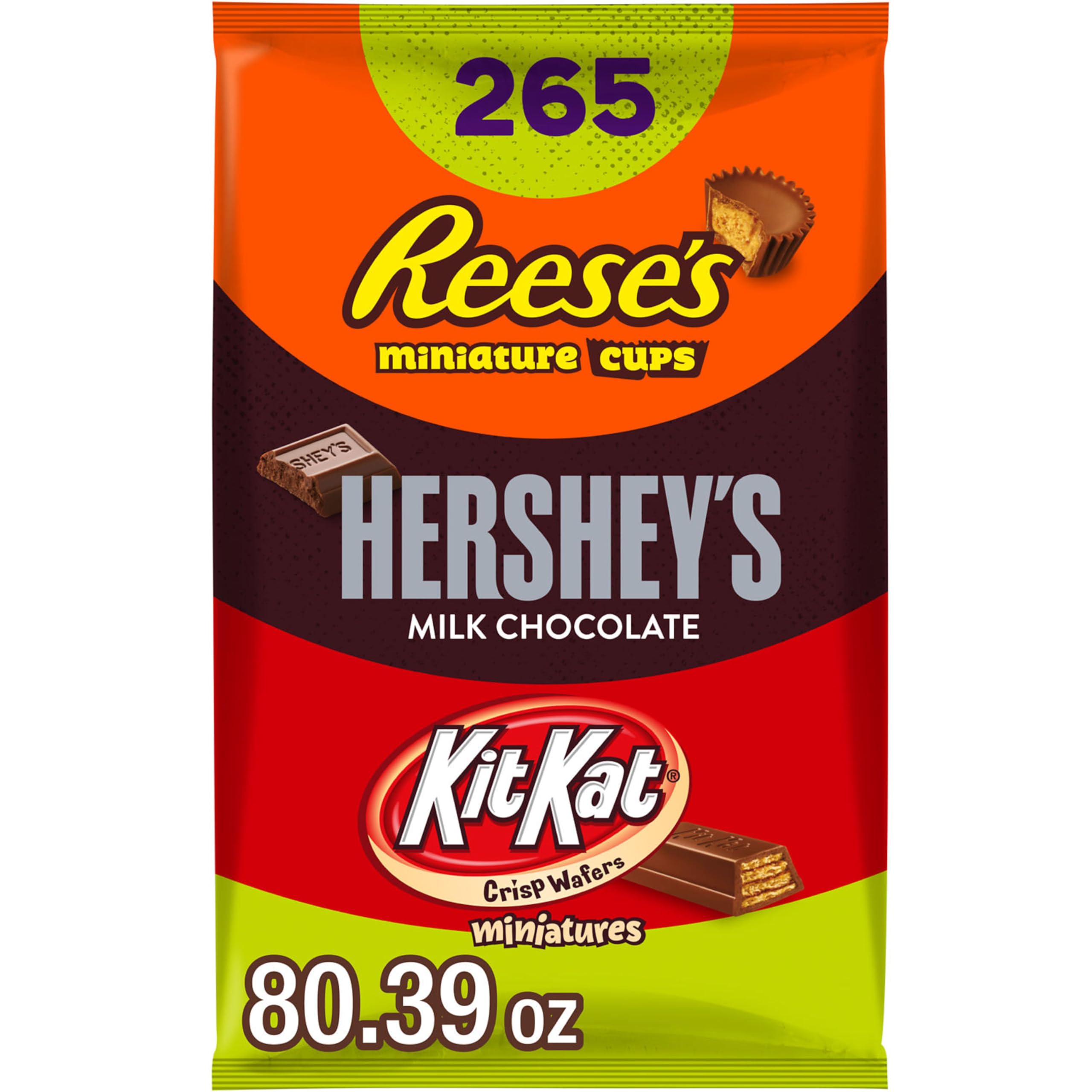 HERSHEY'S, KIT KAT and REESE'S Assorted Milk Chocolate Candy Variety Bag, Halloween Candy, 80.39 oz (265 Pieces)