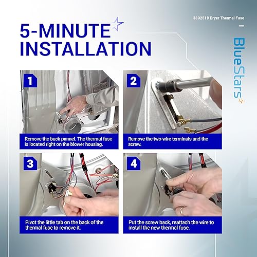 Miniatura 4 de BlueStars Paquete de 2 fusibles térmicos para secadora 3392519, compatible con Whirlpool Kenmore, sustituye a AP6008325 G4AP0500 3388651 694511