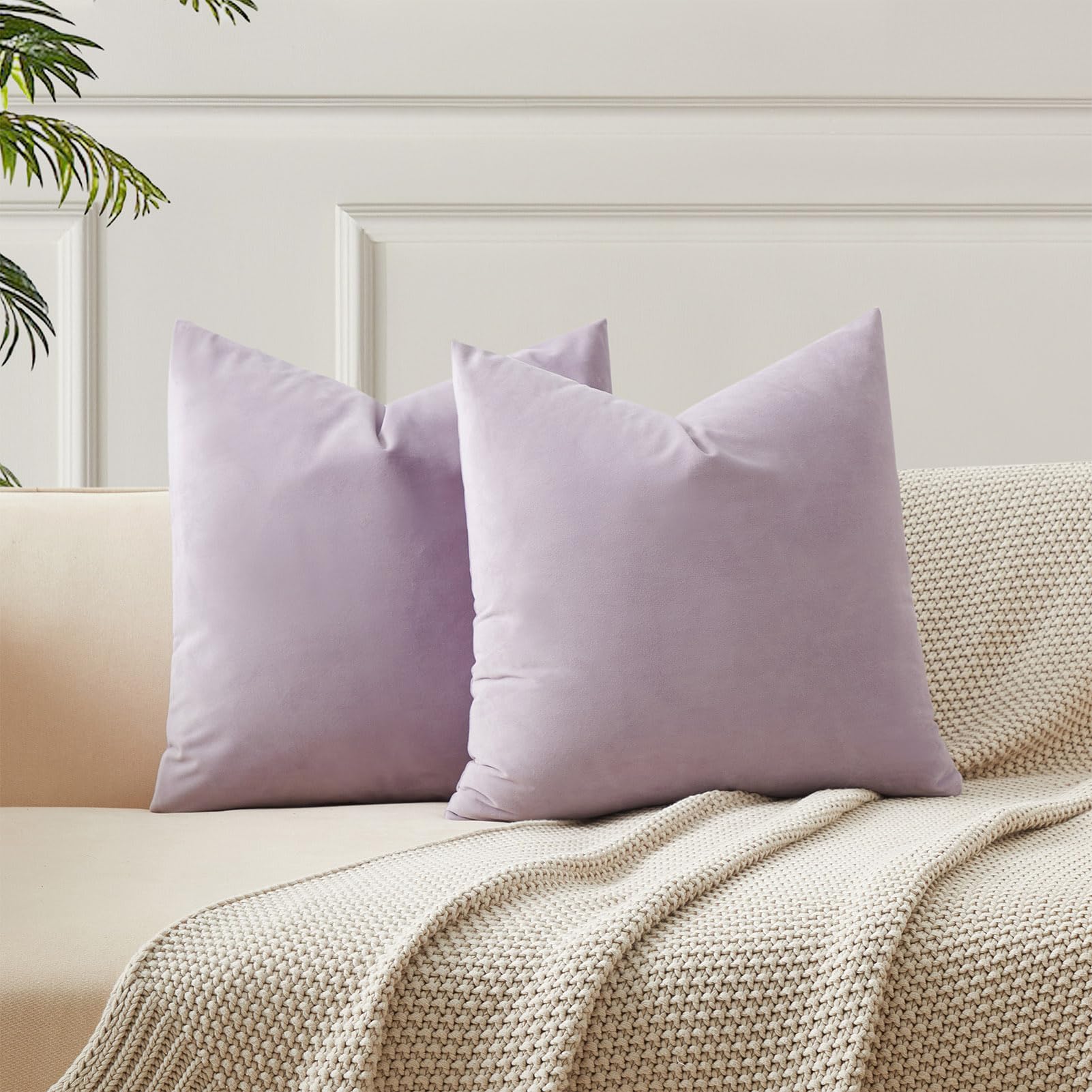 JUSPURBET Velvet Pillow Covers Set of 2 Decorative Throw Pillow Covers for Couch Sofa Bed Soft Cushion Covers with Hidden Zipper for Living Room Home Decor,Lilac,14x14 inch — image 1