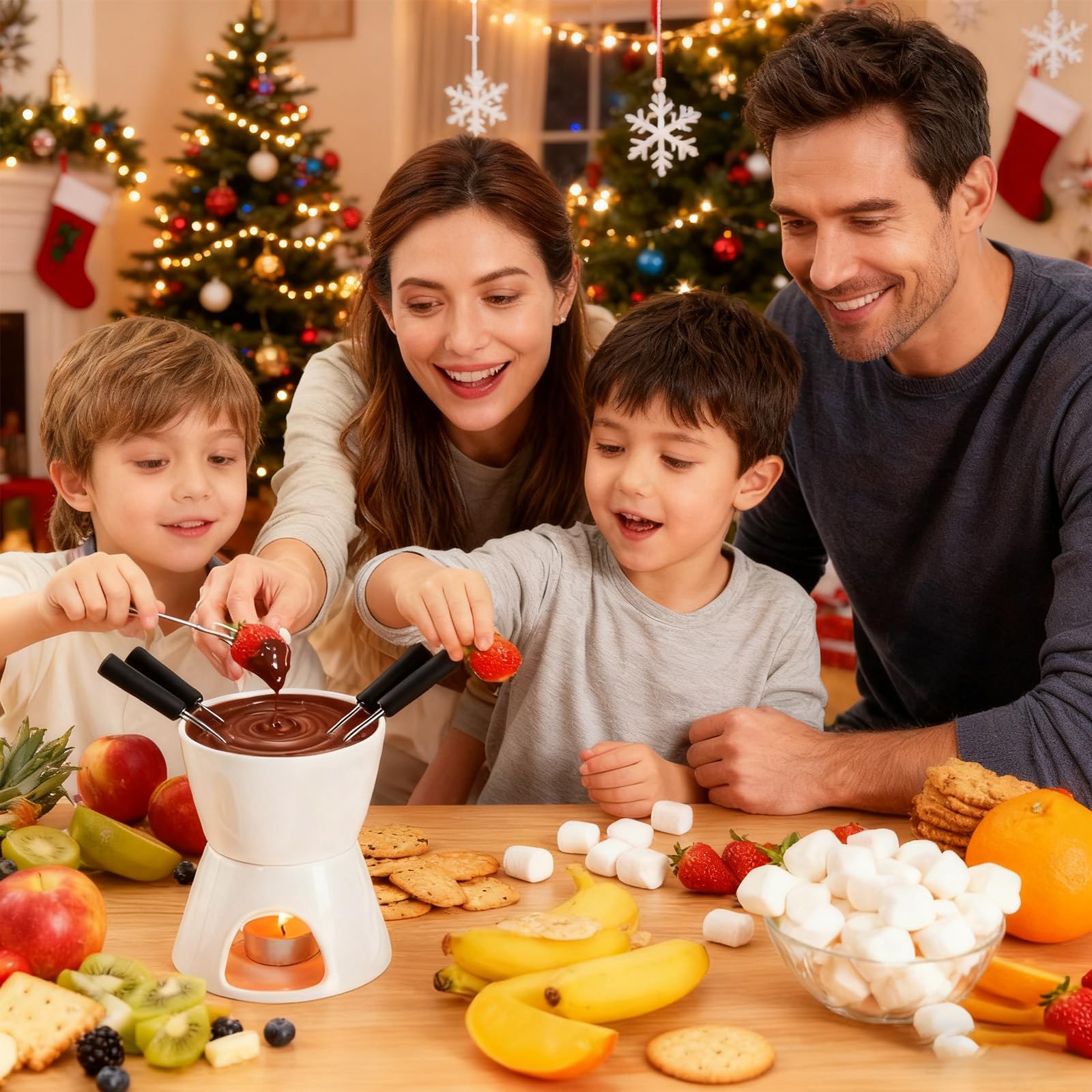 Set à Fondue Au Chocolat,Service à Fondue en Céramique Compatible Lave-Vaisselle,Comprend 2 Fourchettes et Un Petit Chandelier,Convient pour Les Repas en Famille, Fromage, Chocolat