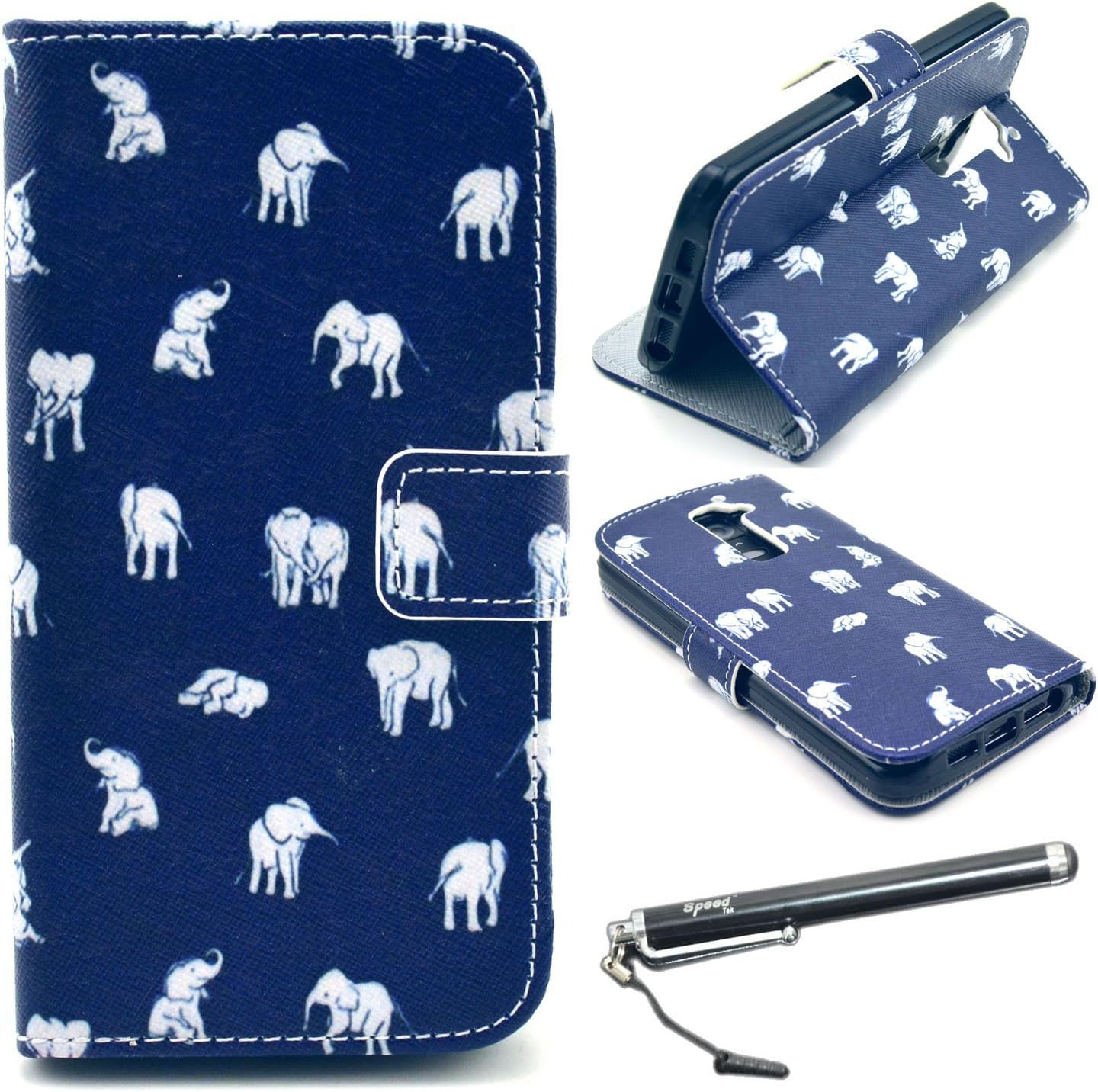 LG G2 Case, Speedtek Elephant Pattern Premium PU Leather Wallet Flip Protective Skin Case with Magnetic Closure for LG G2 LG Optimus G2 [At&T, Sprint, T-Mobile] (Built-in Credit Card/ID Card Slot)