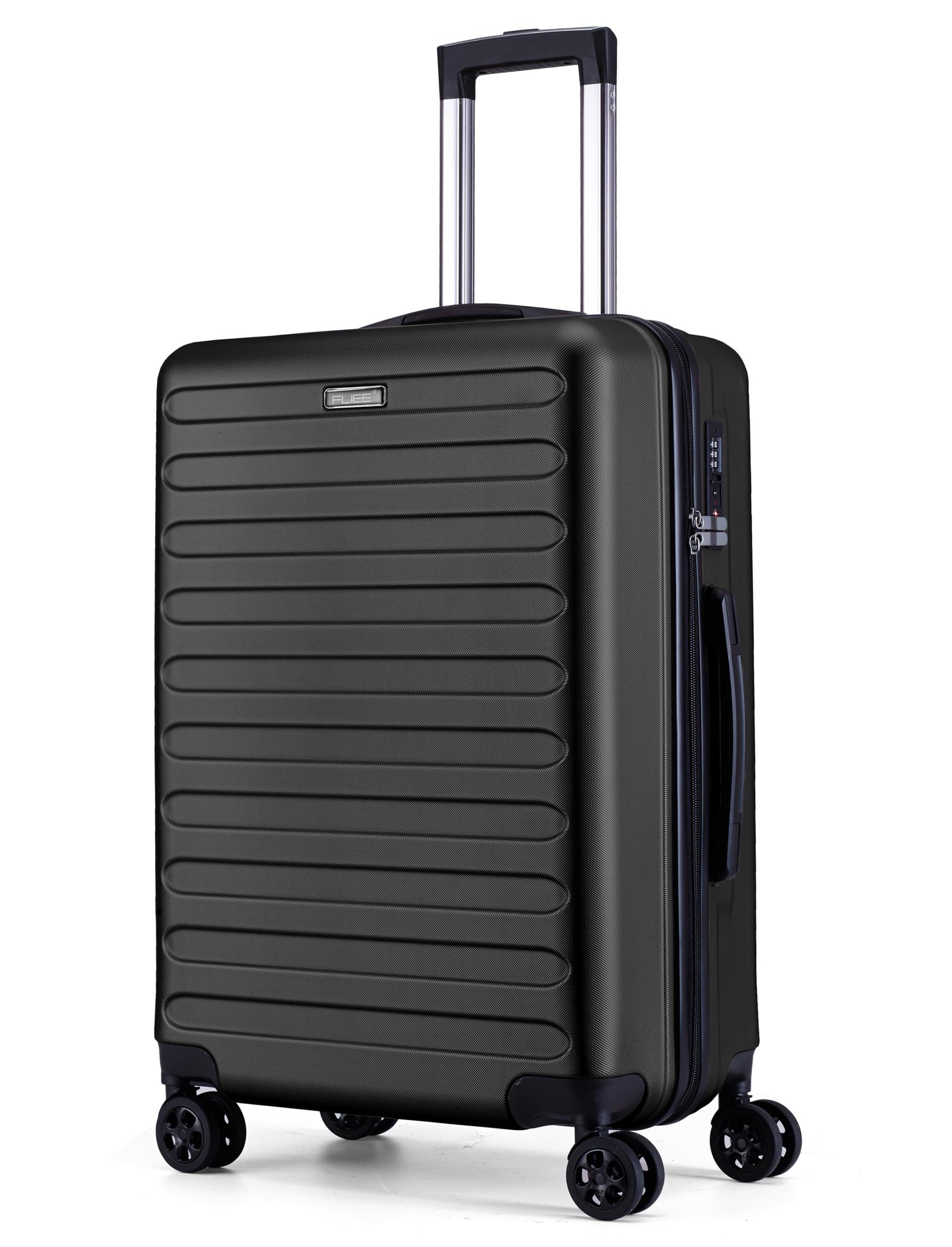 Medium Suitcase Hard Shell | TSA 3 Digit Combination Lock|4 Dual Spinner Wheels| Aluminum Telescopic Handle | Lightweight Suitcase | Medium 24" Hold Check in Luggage (Black, Medium 24'')