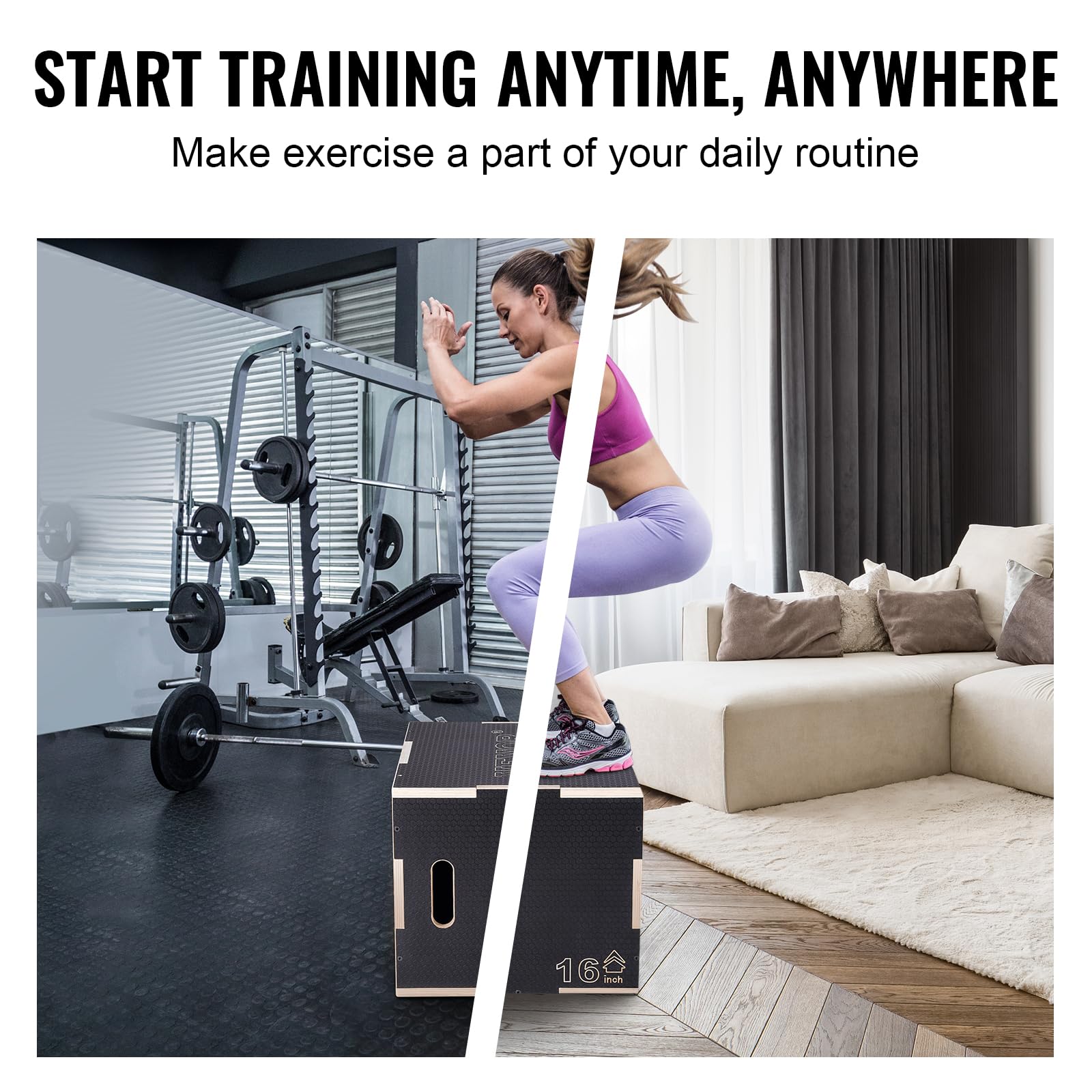 VEVOR Scatola per Plyo in Legno 3 in 1, Piattaforma Antiscivolo per Esercizi Fitness e Allenamento