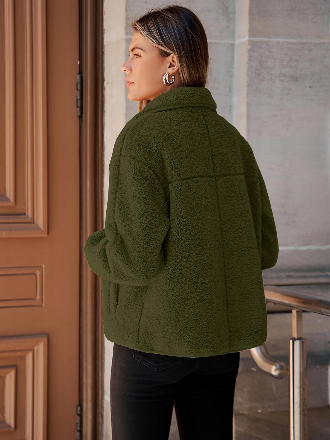 Glamaker Womens Sherpa Fleece Fuzzy Jackets Casual Warm Winter Button Down Long Sleeve Fluffy Coats 2025 Fall With Pockets - Image 4