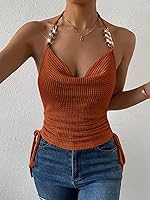 Vista 5 de SweatyRocks Camiseta sin mangas para mujer con lazo en la espalda, drapeada, con lazo lateral, fruncida