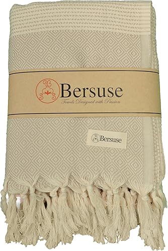 Bersuse 100% algodón Hierapolis XL, manta turca, 60 x 95 pulgadas, color beige