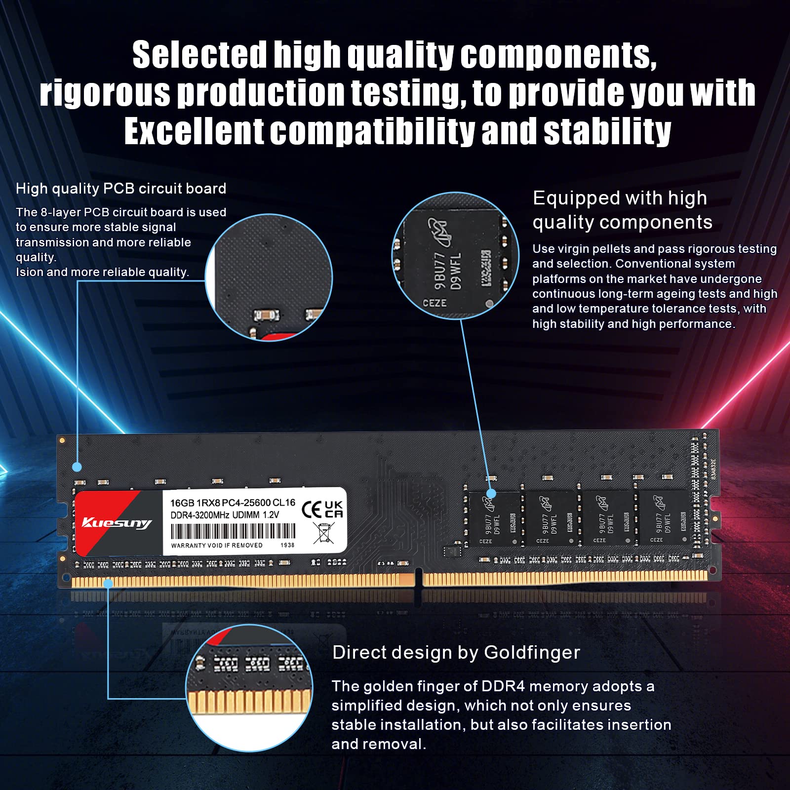 Kuesuny DDR4 Ram 32GB Kit (2x16GB) PC4-25600 Memoria Ram DDR4
