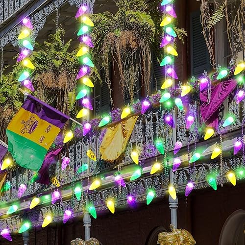 Miniatura 6 de Luces solares de Halloween, luces de Navidad, tira de luces C6 de fresa, luces de Mardi Gras, 50 LED, 8 modos, impermeable, uso al aire libre, para