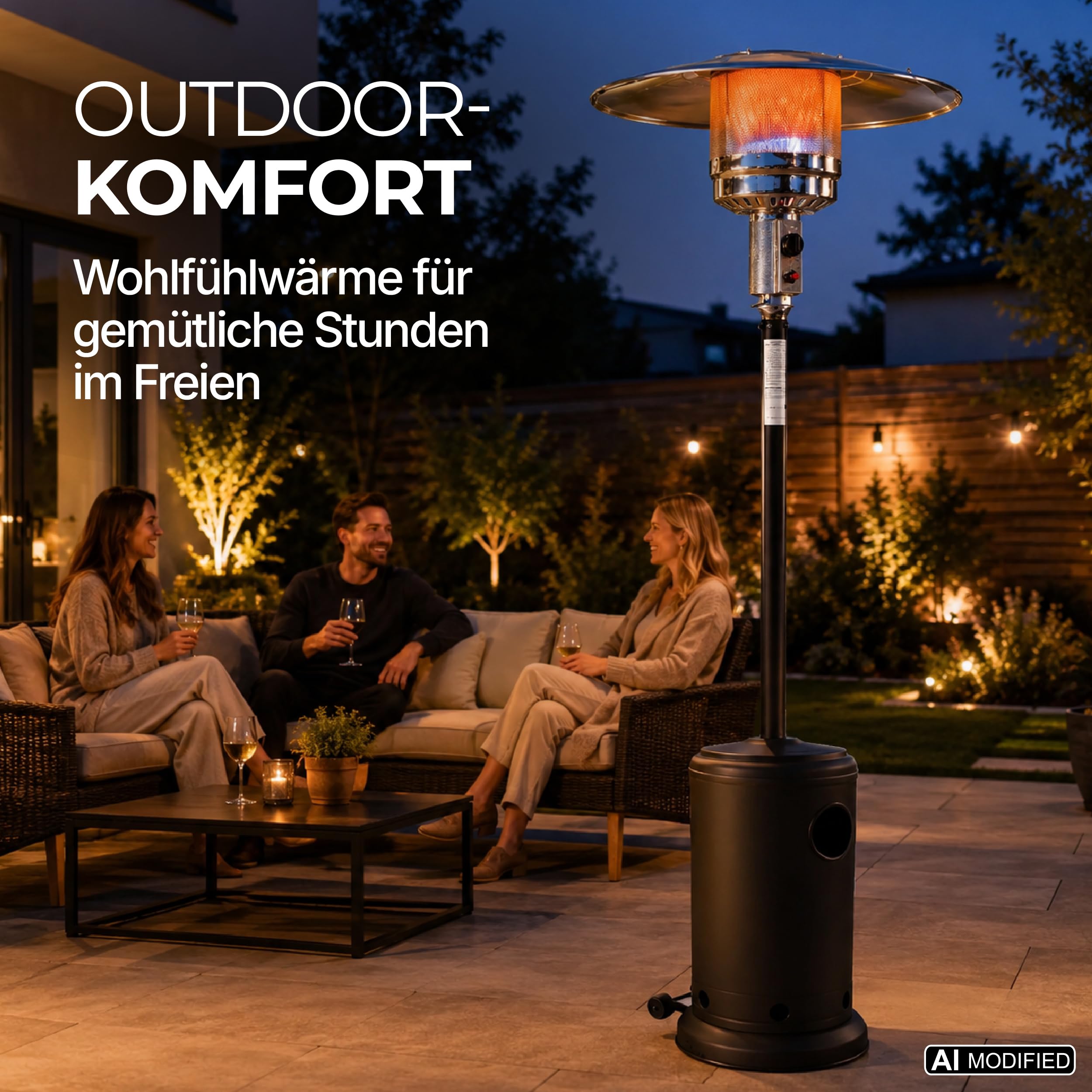 Lemodo Heizpilz 14 kW, Gasheizstrahler mit Piezo-Zündung, stufenlos regulierbar, mit Rädern und Umkippsicherung, für Terrasse, Garten, Sitzgruppen und Außenbereiche, geeignet für Gasflaschen bis 11 kg