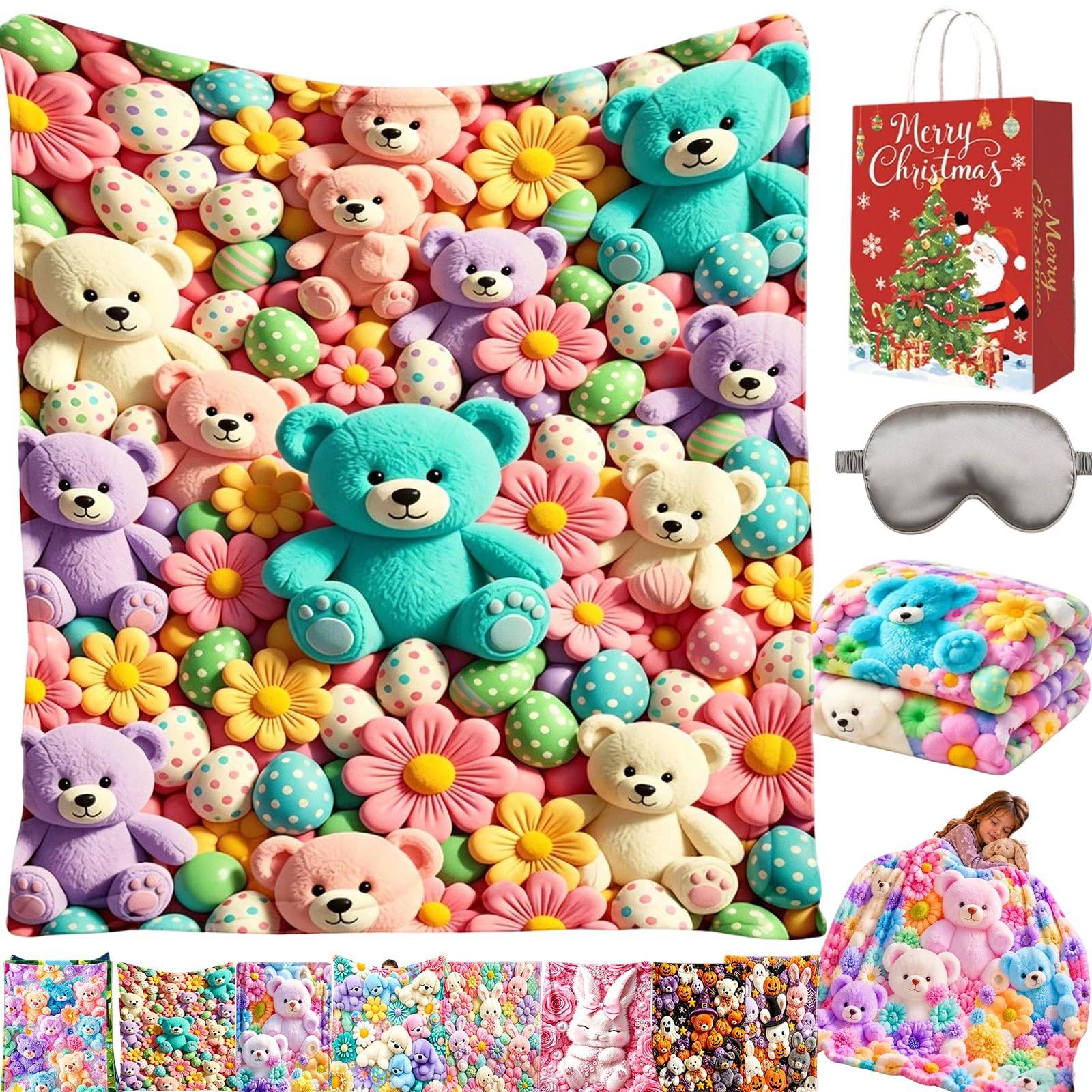 Teddy Pastel Floral Print Throw Blanket, Teddy Bear Blanket (B,30*40in)