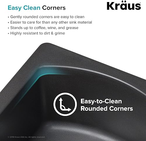Miniatura 7 de Kraus Quarza Fregadero de cocina  Cuencos de 33 pulgadas 6040  Granito gris  Modelo KGD-442