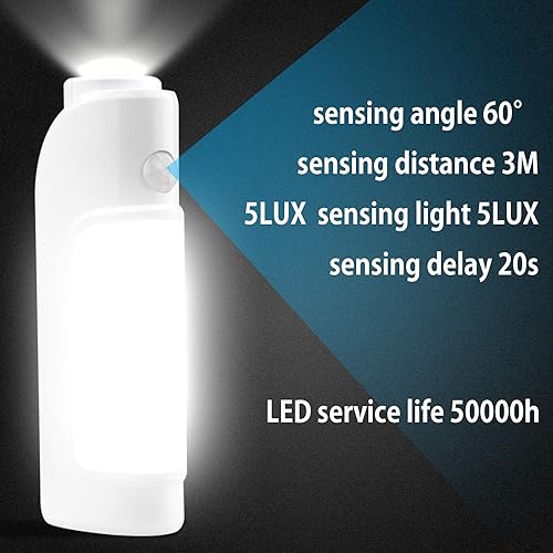 Miniatura 4 de Luz nocturna 2 en 1 con sensor de movimiento de inducción de cuerpo humano, linterna recargable por USB, luz blanca cálida, adecuada para camping,