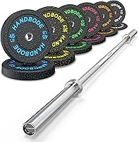 Vista 13 de Olympic High-Bounce Bumper Plates Bench Press Barbell Weights Set 2 - Inch, 10-55 lb Rubber Weight Sets for Home Gym, Strength Training Plate