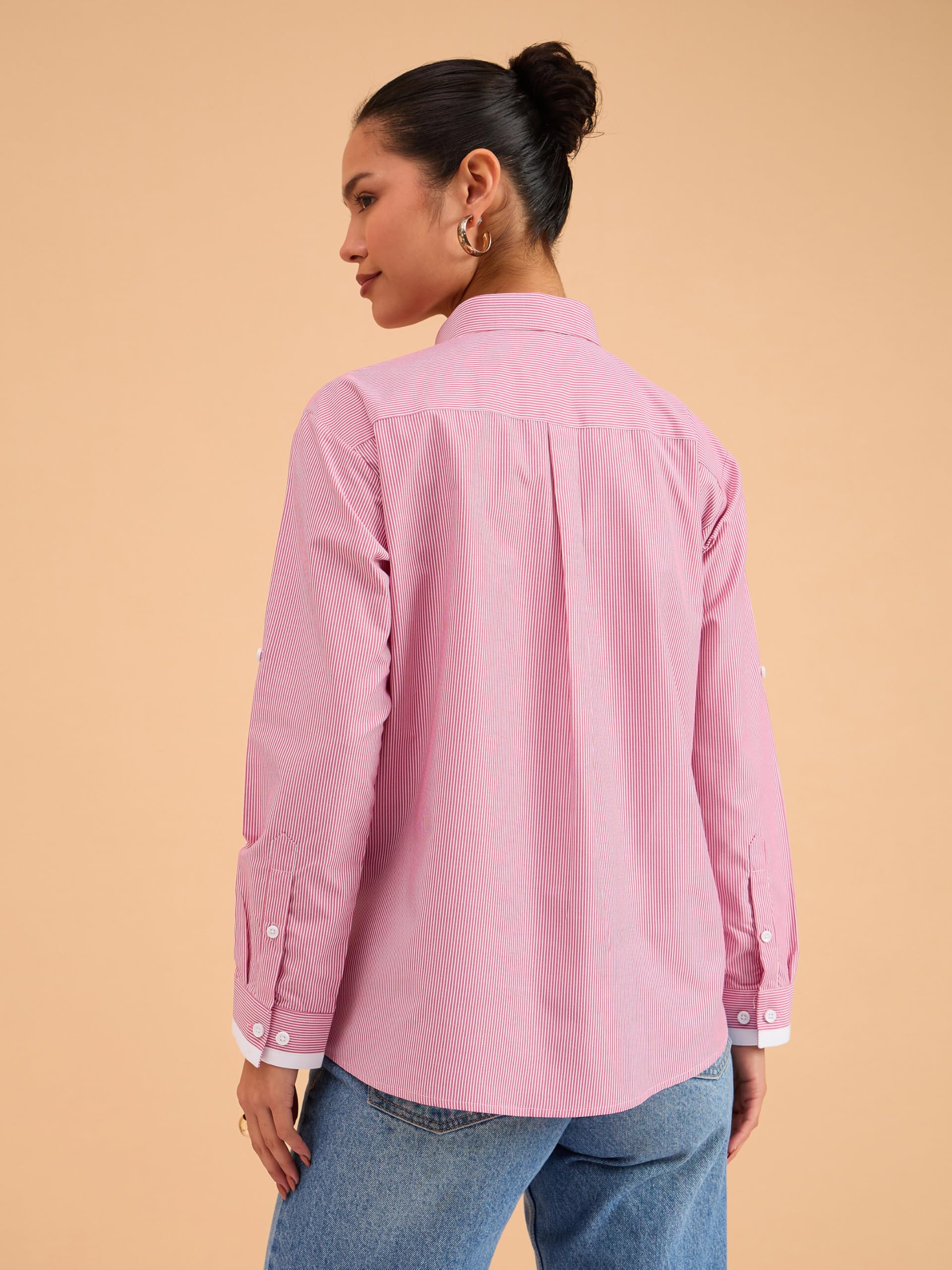barcino Fuchsia Striped Roll Up Sleeves Shirt - Image 5 thumbnail