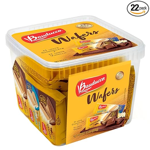 Bauducco Mini Wafer Cookies, Chocolate & Vanilla, 3 Creamy Layers, Crispy Wafers, Single Serve, No Artificial Flavors, 31 oz (Pack of 22)