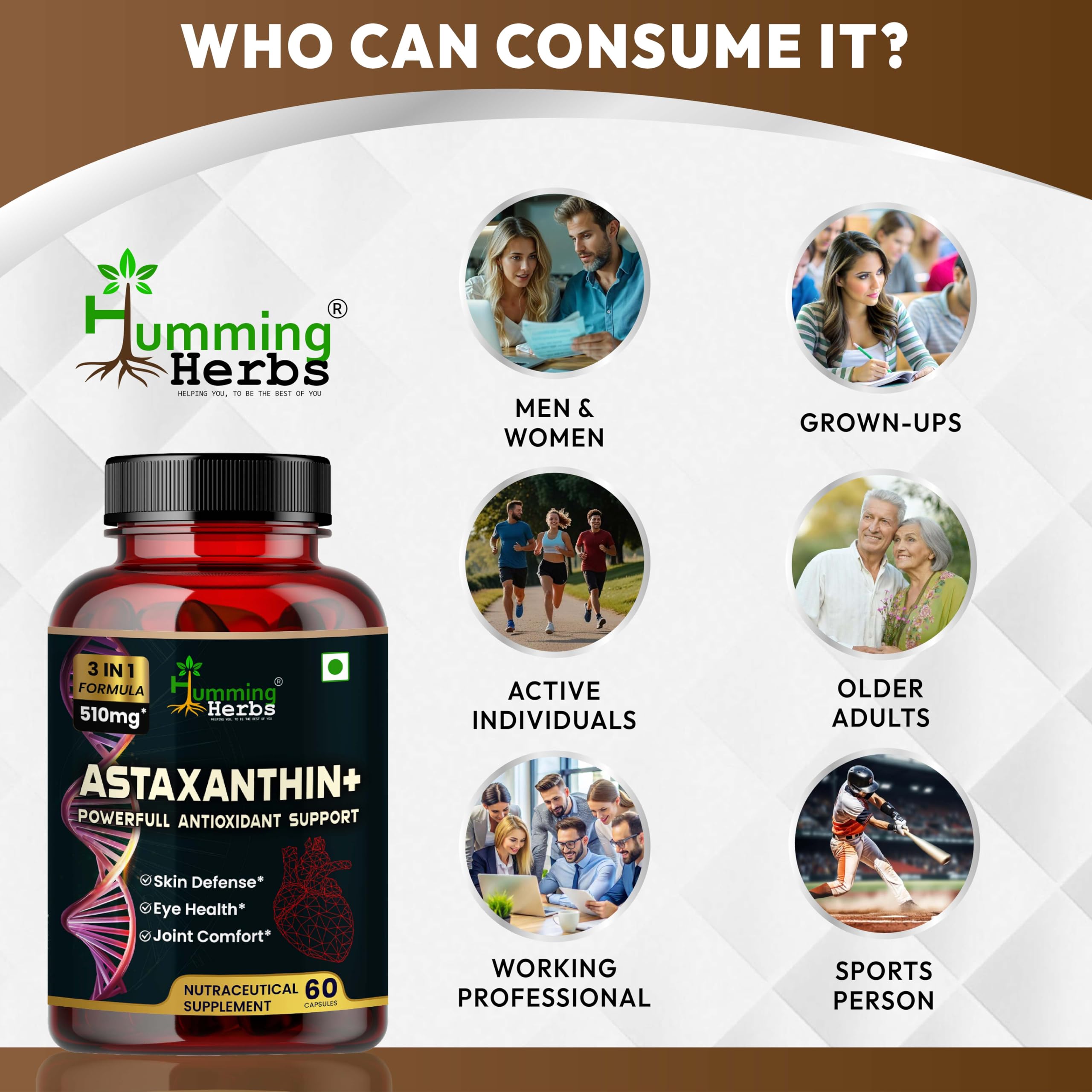 Humming Herbs Astaxanthin Plus with Coenzyme Q10 & Berberis Aristata for Great Antioxidant Support - Promotes Skin Health, Eye Protection & Joint Comfort 4