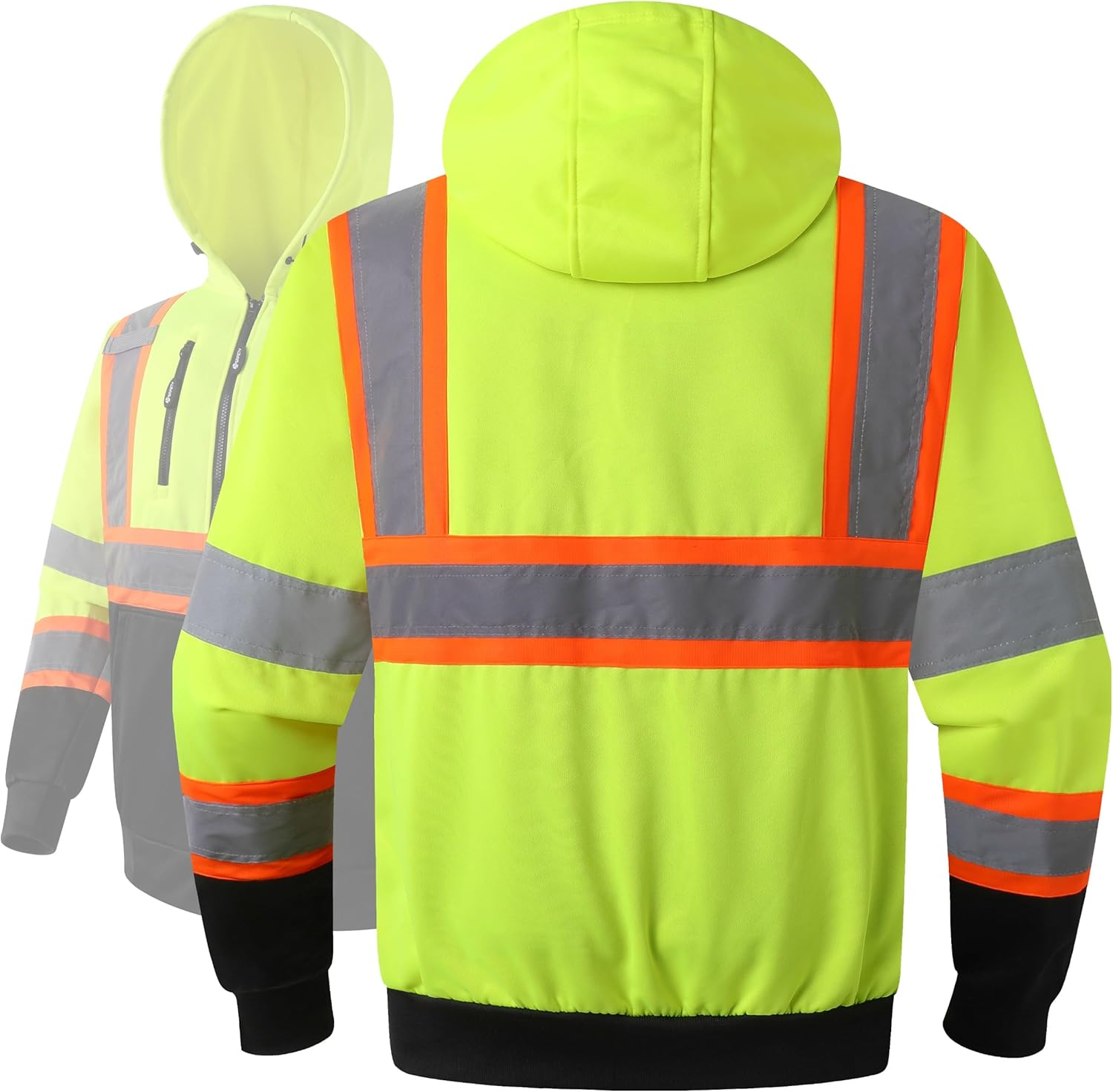 JKSafety Hi Vis Hoodie for Men Women High Visibility Reflective Sweatshirt with Zipper Meet ANSI Standard(SS260) - Image 3