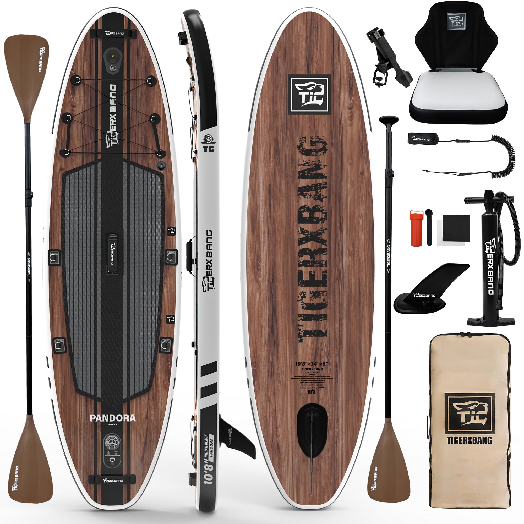 TIGERXBANG Tabla de Paddle Hinchable 330cm, Extra Ancha, Asiento Mejorado, Soporte para Accesorios y Sostenedor para Caña de Pescar, Accesorios Premium para Paseos Recreativos y Pesca