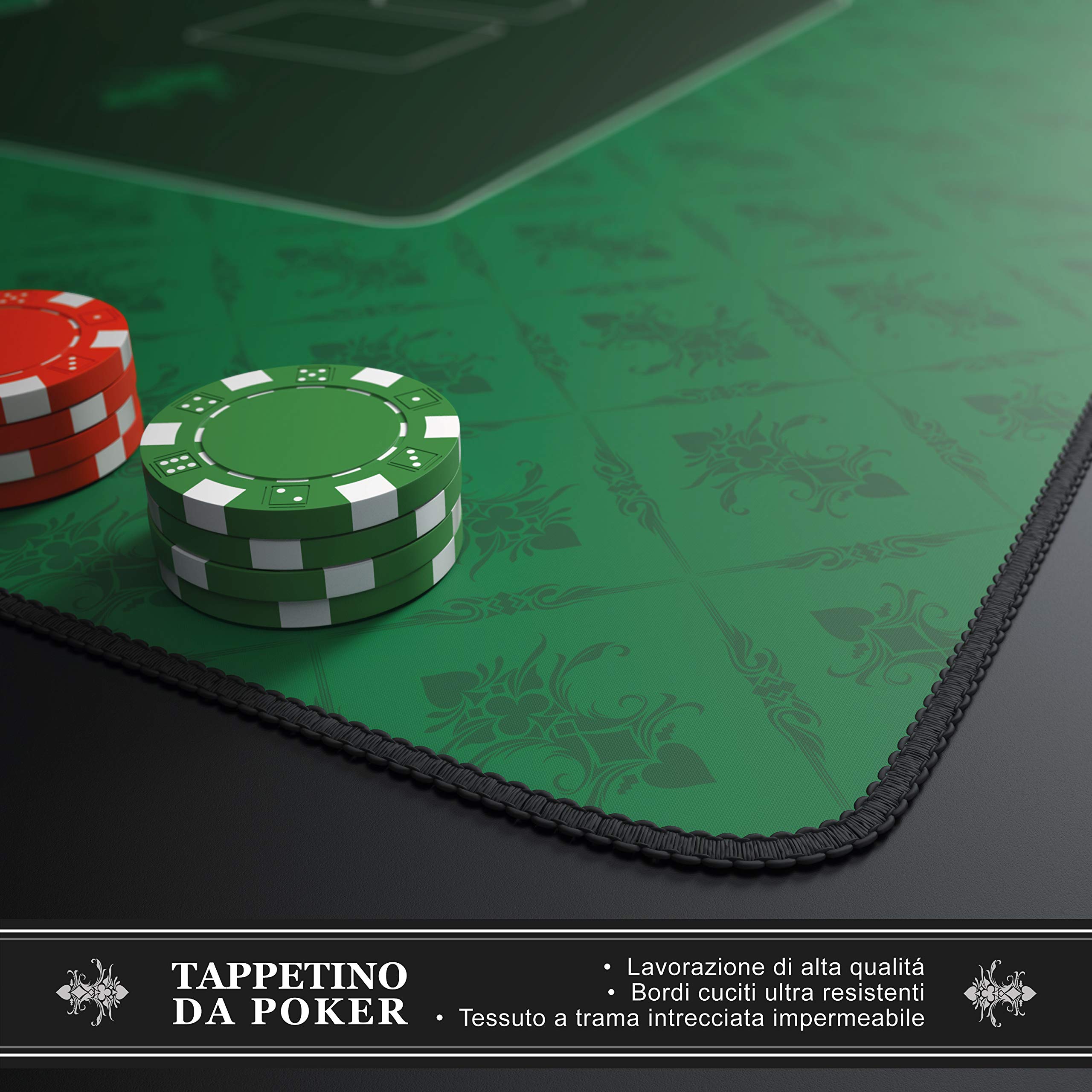CSL - Tappeto Poker 100 x 60 cm - Professionale - Formato XXL - Poker Pad - Parte Inferiore gommata per Una Presa Stabile - Lavabile - Design Poker Mat - Verde