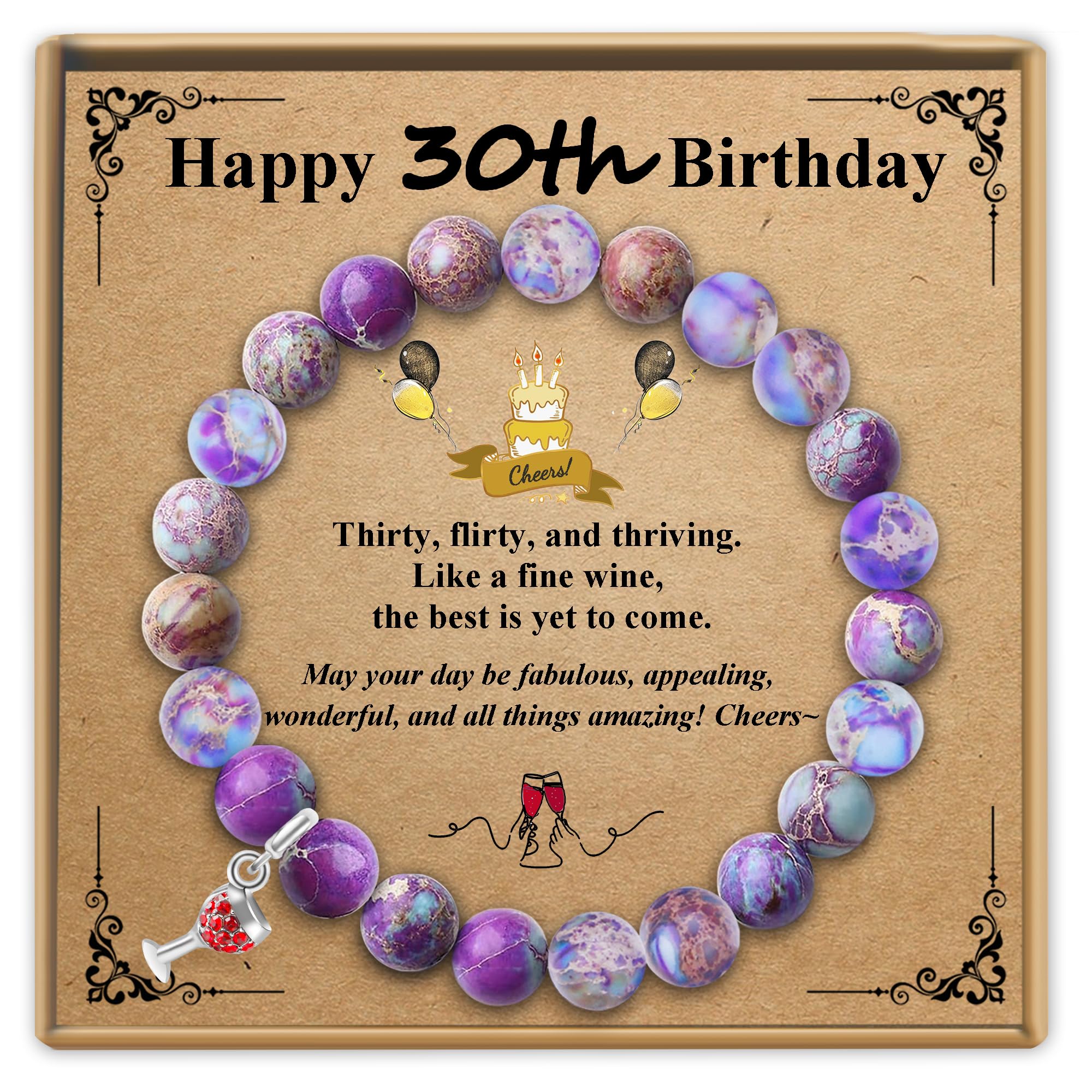 Sereney Birthday Gifts for Women Beaded Bracelets as 30 50 60 70 Year Old Birthday Gift Adjustable Stone