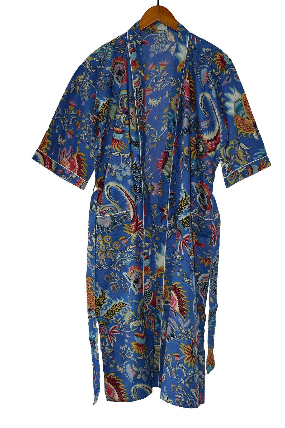 Rajbhoomi Peignoirs de chambre 100 % coton pour femmes et hommes, 100 % coton indien, peignoirs kimono d'été légers, cultivés biologiquement, fabriqués de manière éthique. Convient aux tailles 38 à 46