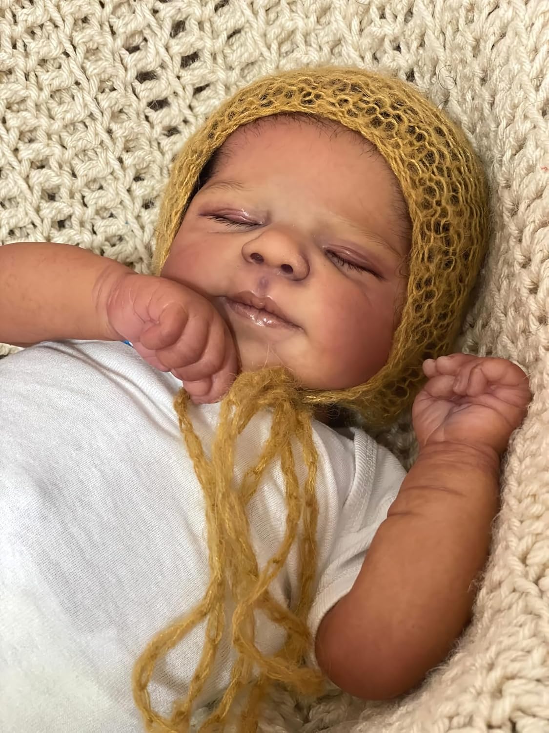 Wamdoll 19 Inch Realistic Reborn Baby Doll Lifelike Newborn Dolls Full Body Vinyl Sleeping Baby Boy Doll with Rooted Hair African American Skin Handcrafted Collectible Gift
