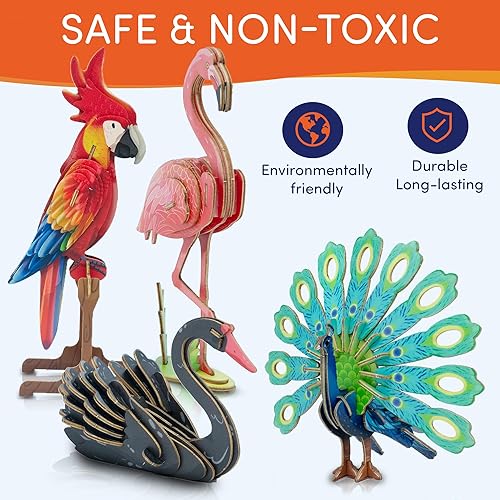 Miniatura 6 de Rompecabezas de madera 3D  4 coloridos pájaros de juguete para niños, kits de construcción de modelos, rompecabezas de cerebro, kits educativos STEM