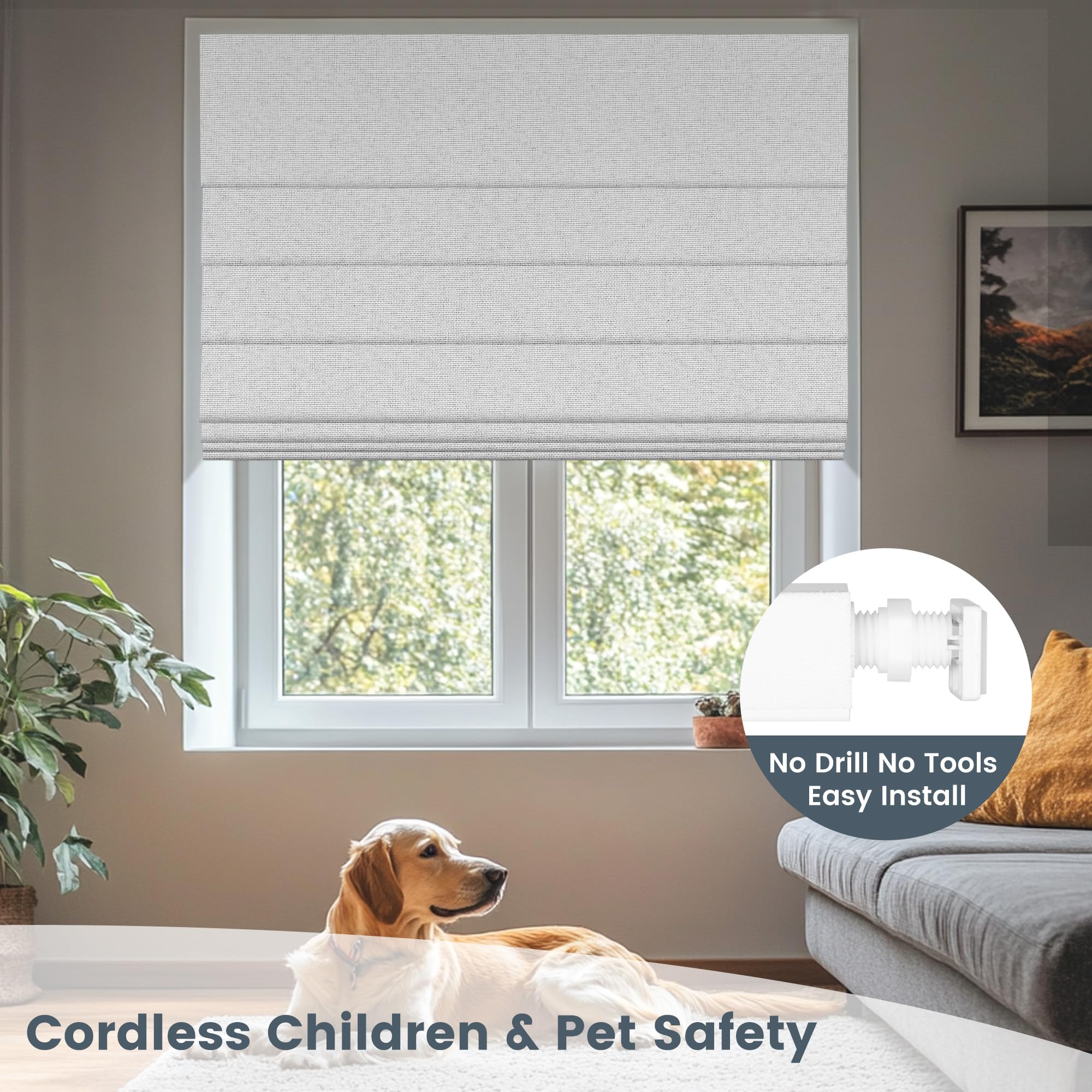 BERISSA No Drill Roman Shades for Windows,Cordless Blackout Roman Blinds,Thermal Insulation Fabric Pull Down Roman Shade Heat Blocking Window Blinds for Home,Easy to Install(70