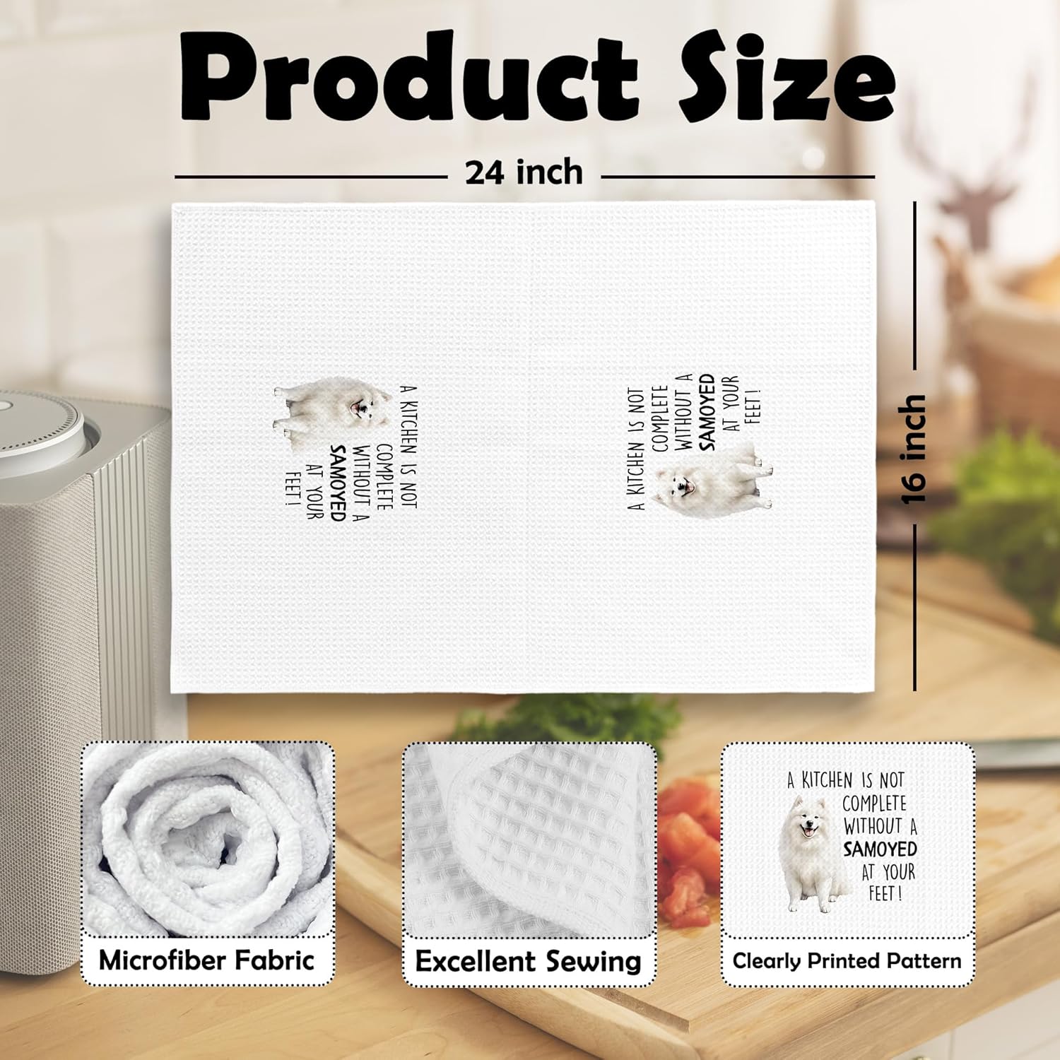 Funny Samoyed Gifts Kitchen Dish Towels Set of 2, Dog Lovers Mom Gifts for Women, Dog Kitchen Decor, Dogs Pet Puppy Decor Hand Towel Tea Towels Decorations, 16x24inch - Image 6
