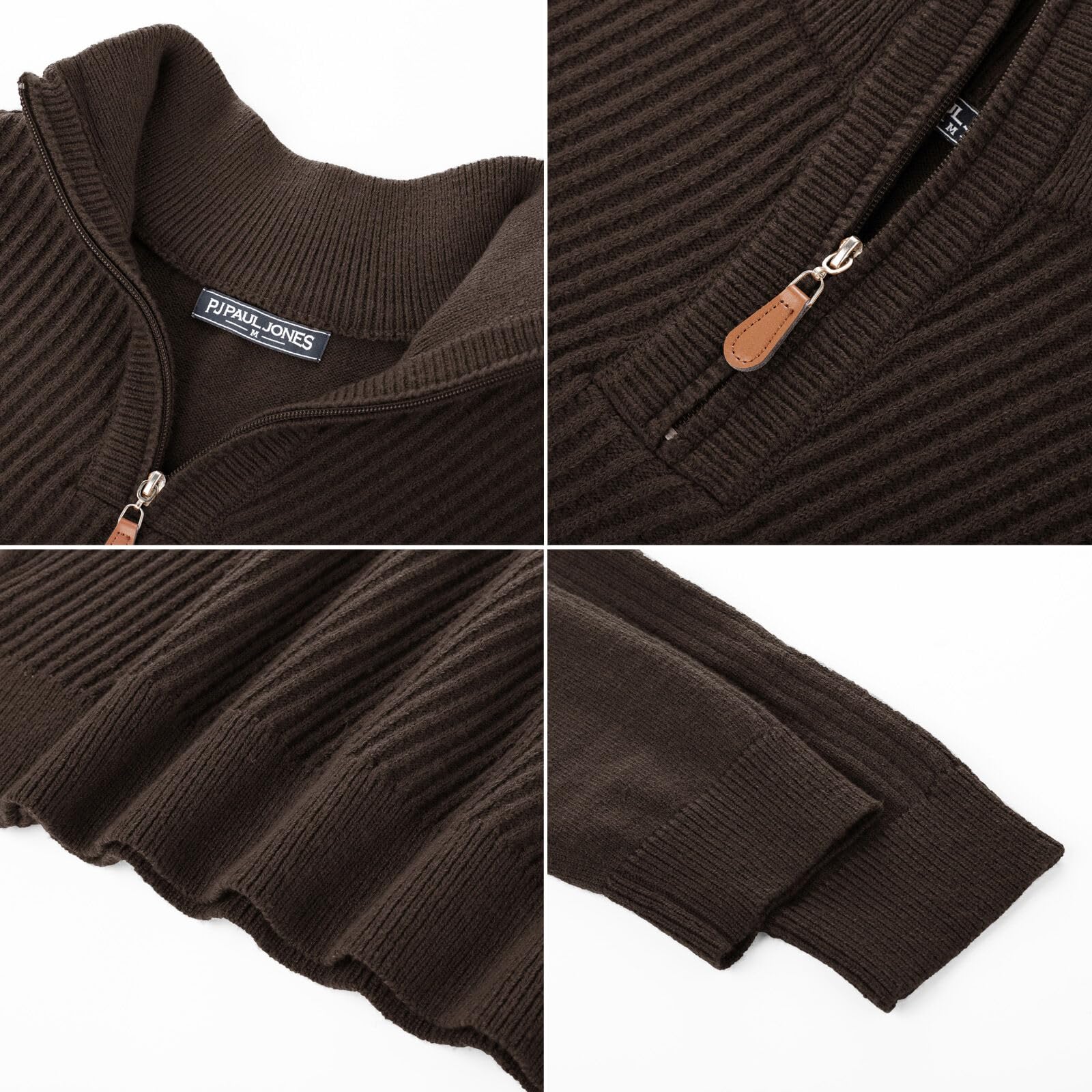 PJ PAUL JONES Maglione da uomo a collo alto, a 1/4 zip, a maniche lunghe, con scollo a tessere