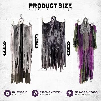 3PCS Halloween Scary Hanging Skeleton Ghosts Decorations Outdoor Indoor