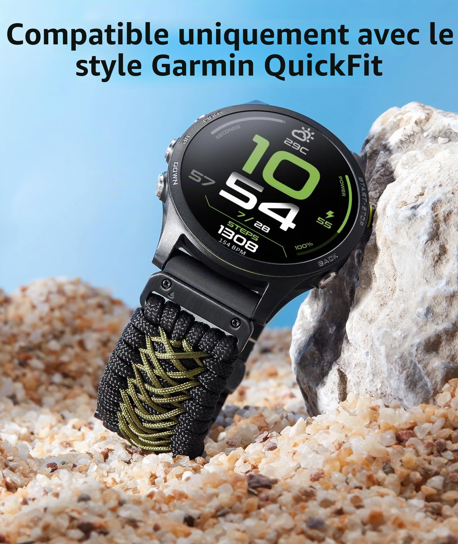 BINLUN Compatible avec Garmin Watch Bracelet 22mm 26mm Tressé 550 Paracorde Acier Bracelets Montre Compatible avec Quickfit Compatible avec Fenix Compatible avec Forerunner Compatible avec Approach
