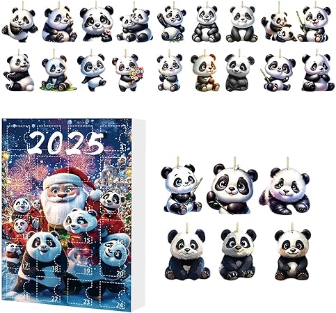 Calendrier De Compte À Rebours De Noël 24 Jours 2024, Calendrier De L'Avent Panda Des Fêtes De Noël,Pendentifs Panda En Acrylique - Maison