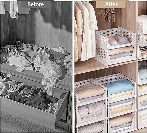 Miniatura 4 de Cesta de almacenamiento apilable de plástico, plegable, organizador de armario y contenedores de almacenamiento, estante de cajón para armario,