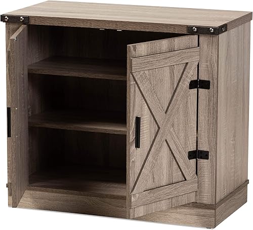 Miniatura 4 de Baxton Studio Wayne - Armario moderno y contemporáneo de madera con acabado marrón roble de 2 puertas