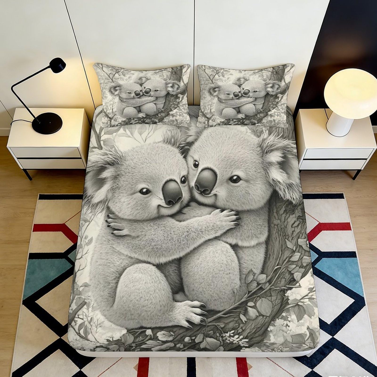 Pnayamiorkfel Style-3 3D Printed Koala Hug Fitted Sheet Microfiber Soft Bedroom Decor Animal Bed Cover For Home Guest Room Easy Care 90X200x25cm