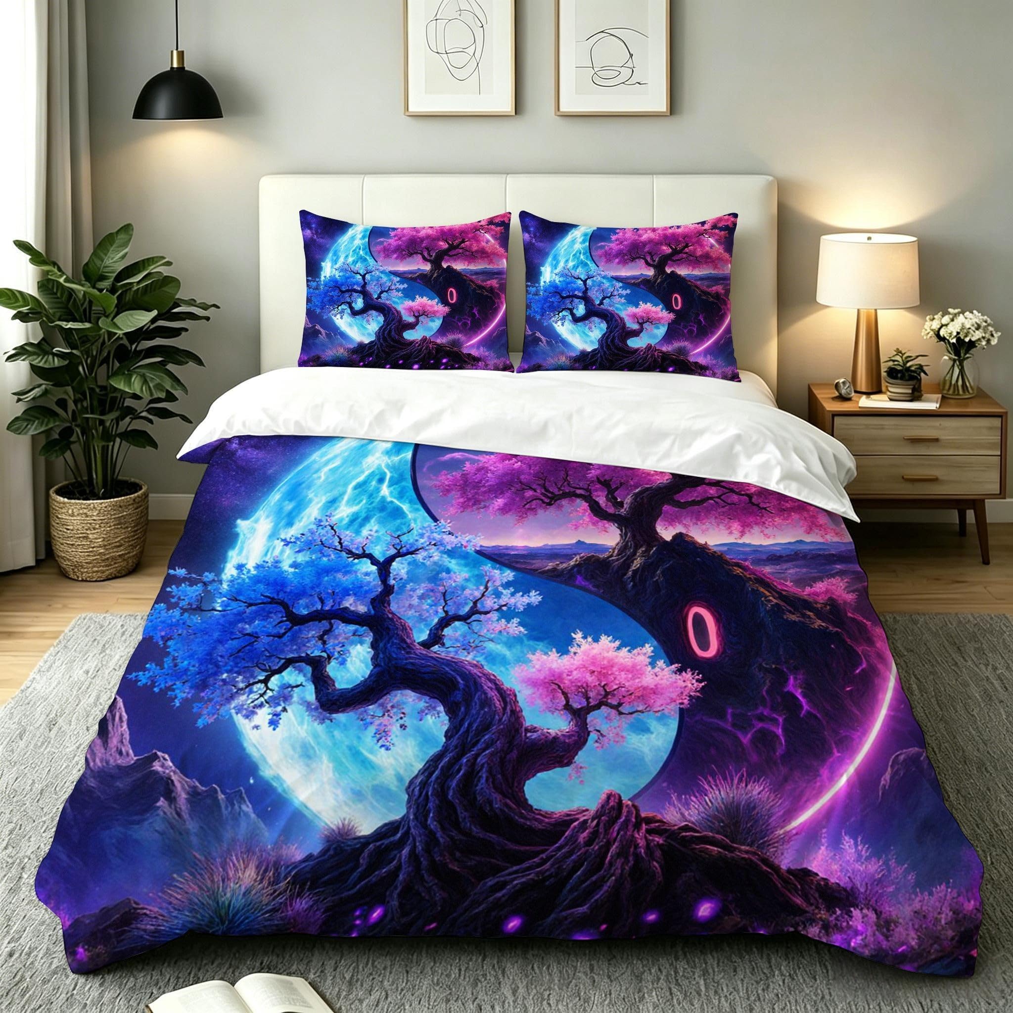 Housse de couette 160x200 avec 4 bandes de coin cachées pour lit bleu fixe