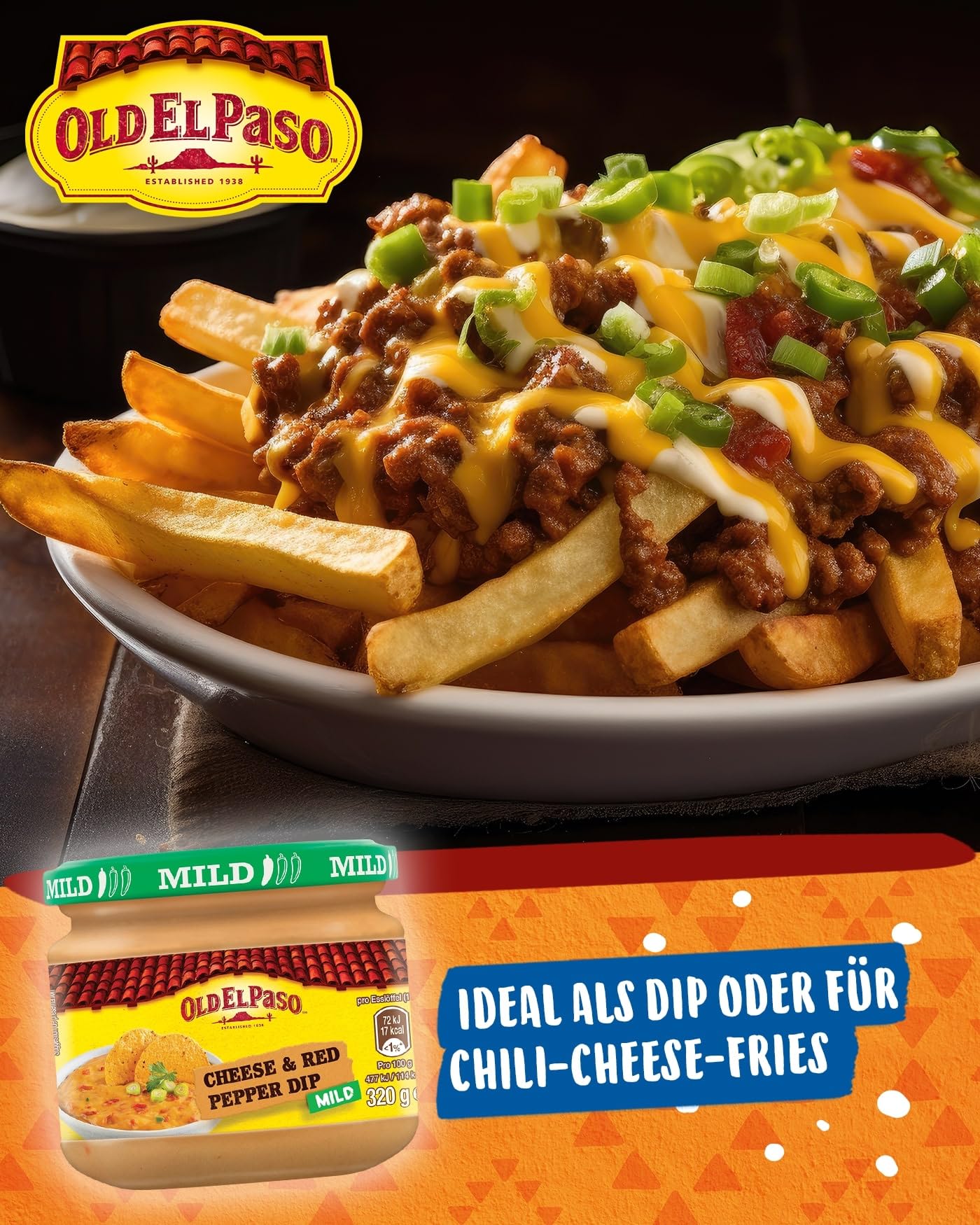 Old El Paso Tortilla Salsa Dip Cheese and Red Pepper - Sauce au fromage douce et crémeuse avec pépites de poivron - 1 x 320 g