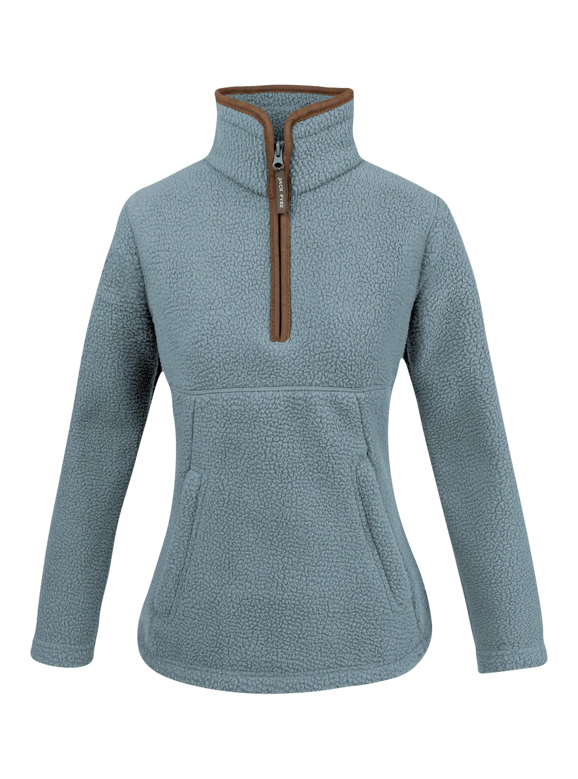 Jack Pyke Women's Ice Blue Half Zip Sherpa Fleece Pullover - Deep Pile Warm Outdoor Jumper With Zipped Kangaroo Pocket And Drawstring Waist For Outdoor Walking And Daily Wear - M