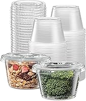 Vista 10 de 2 oz – 100 juegos de tazas de plástico sumergibles negras con tapas, pequeños recipientes para control de porciones, chupitos de gelatina